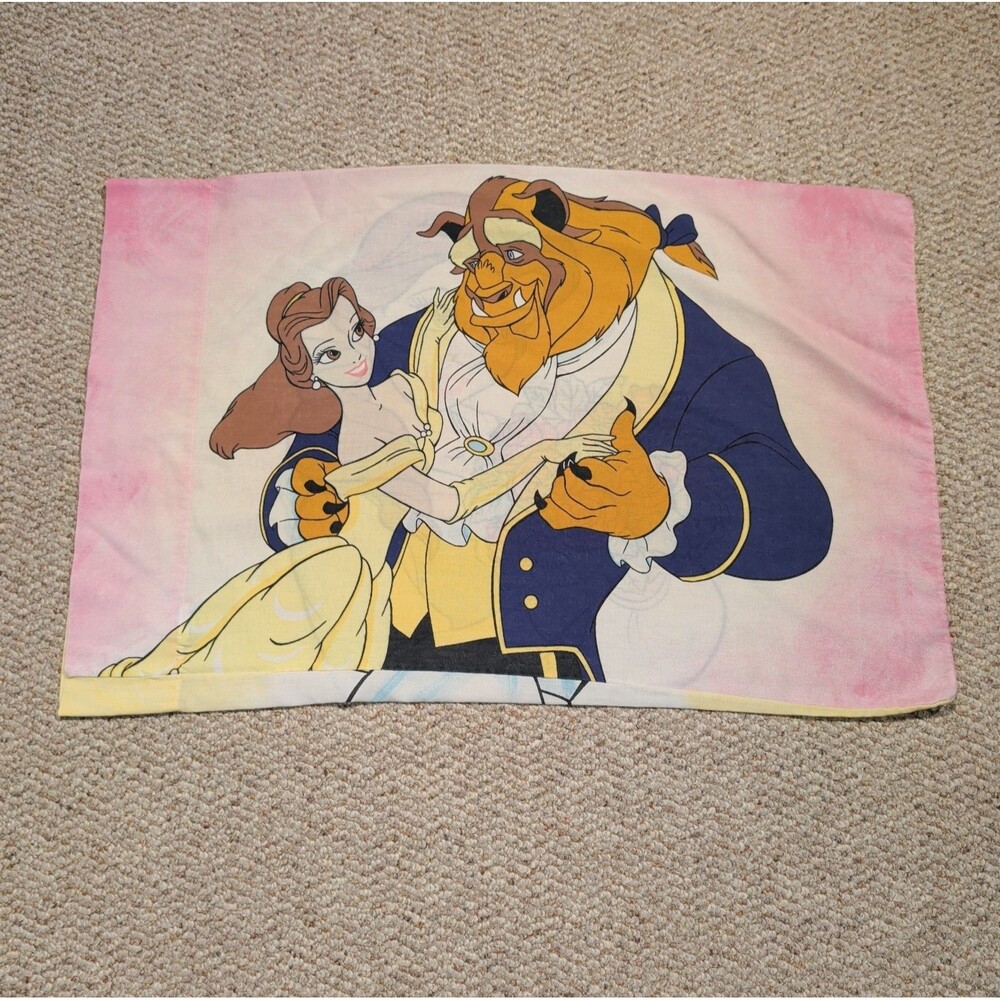 Vintage Disney Beauty and the Beast Belle Beast Pillowcase Pink Standard Bedding